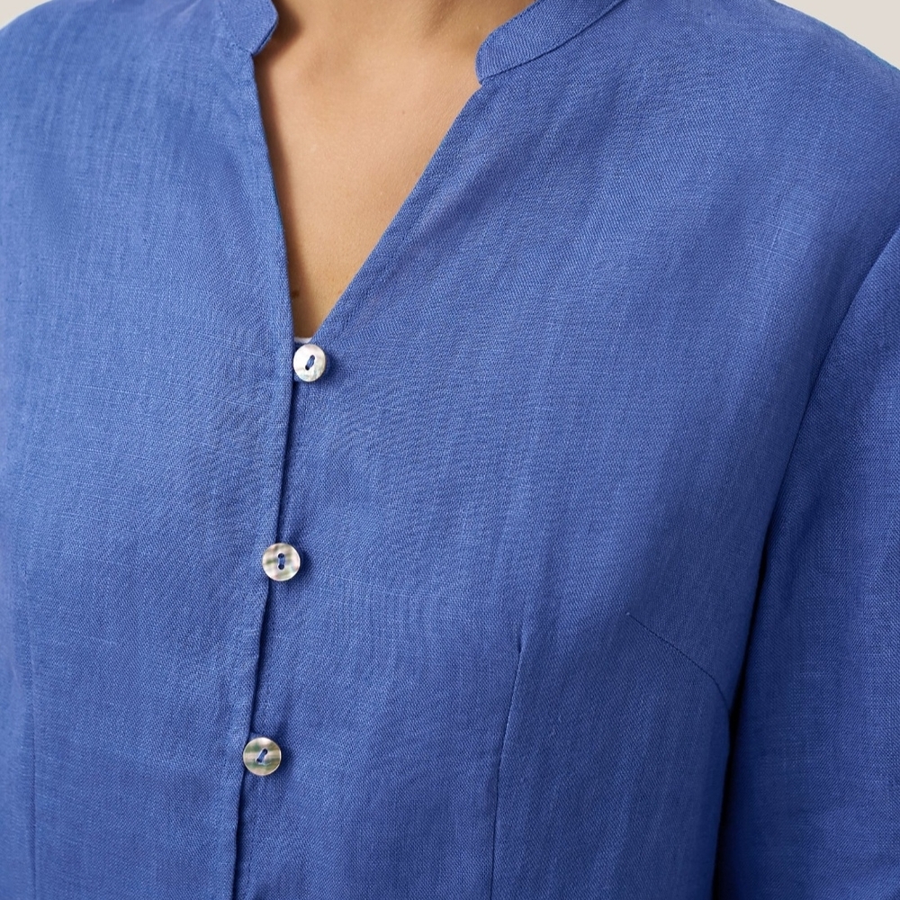 Blue Lightweight Linen Button-Front Jacket